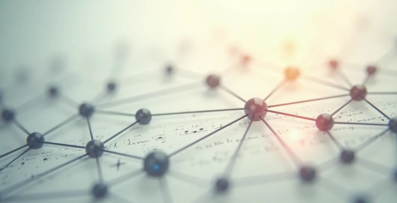 Illustration conceptuelle d’un réseau de liens interconnectés sur fond neutre avec motifs abstraits en textures fines